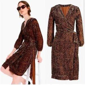 J.Crew Velvet Cheetah Wrap Dress Size 2